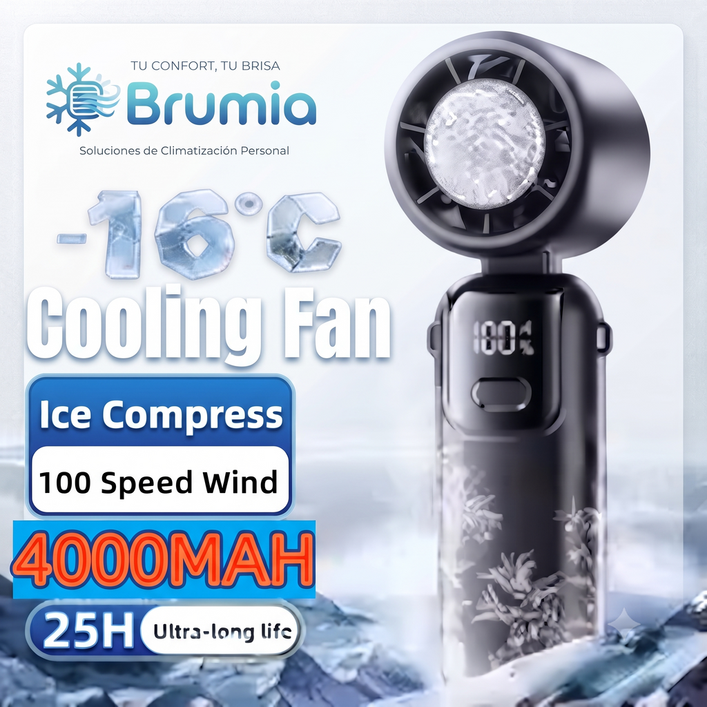 Brumia Ice Compress — Mini Ventilador Portátil con Enfriamiento Extremo