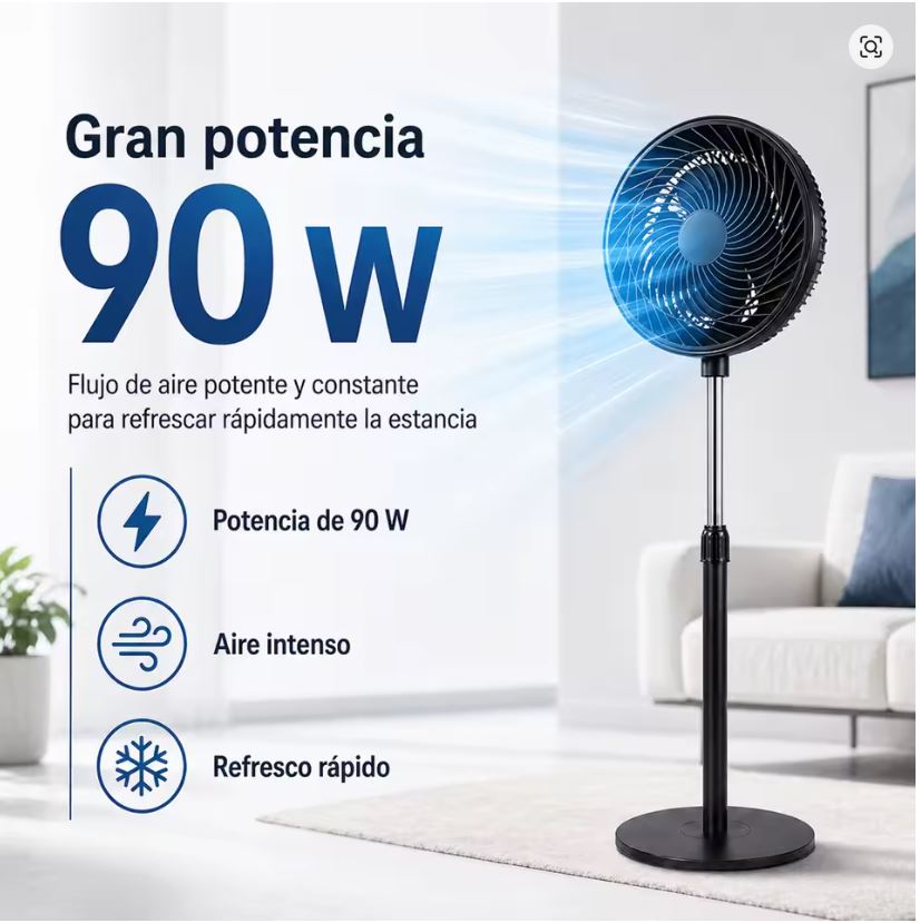 Brumia PowerFlow — Ventilador de Pie 90W con Oscilación Automática