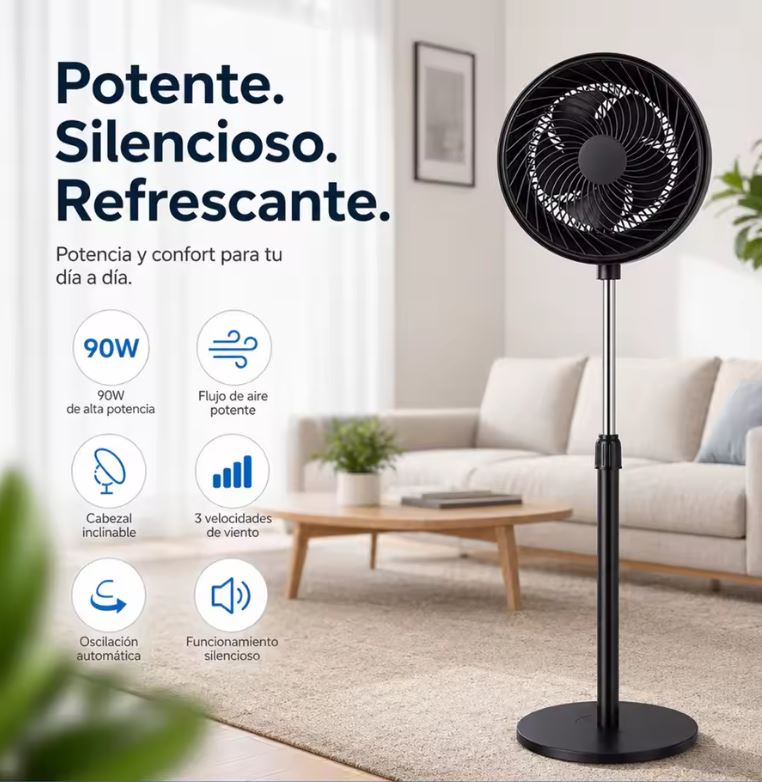 Brumia PowerFlow — Ventilador de Pie 90W con Oscilación Automática